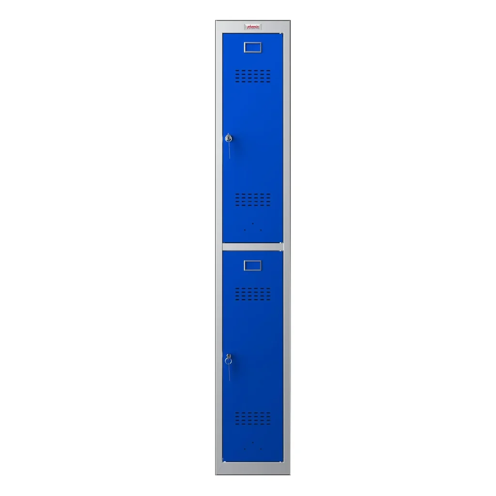 Schließfach-Spind PL-Serie - 2 Türen mit Schlüsselschlössern, grau-blau