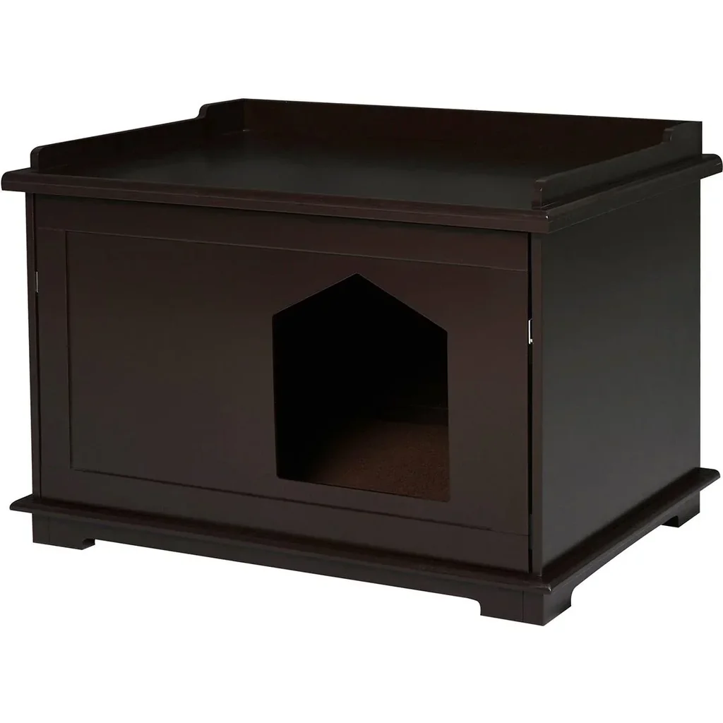 Katzentoilette, Katzenklo, Katzenhaus, Katzenschrank für Katzenbett mit Drehtür, MDF, Braun, 74 x 54 x 53 cm