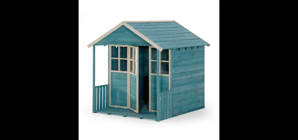 Holz Spielhaus Deckhouse, Outdoor-Spielhaus für Kinder aus Holz, Veranda, Spitzdach, türkis