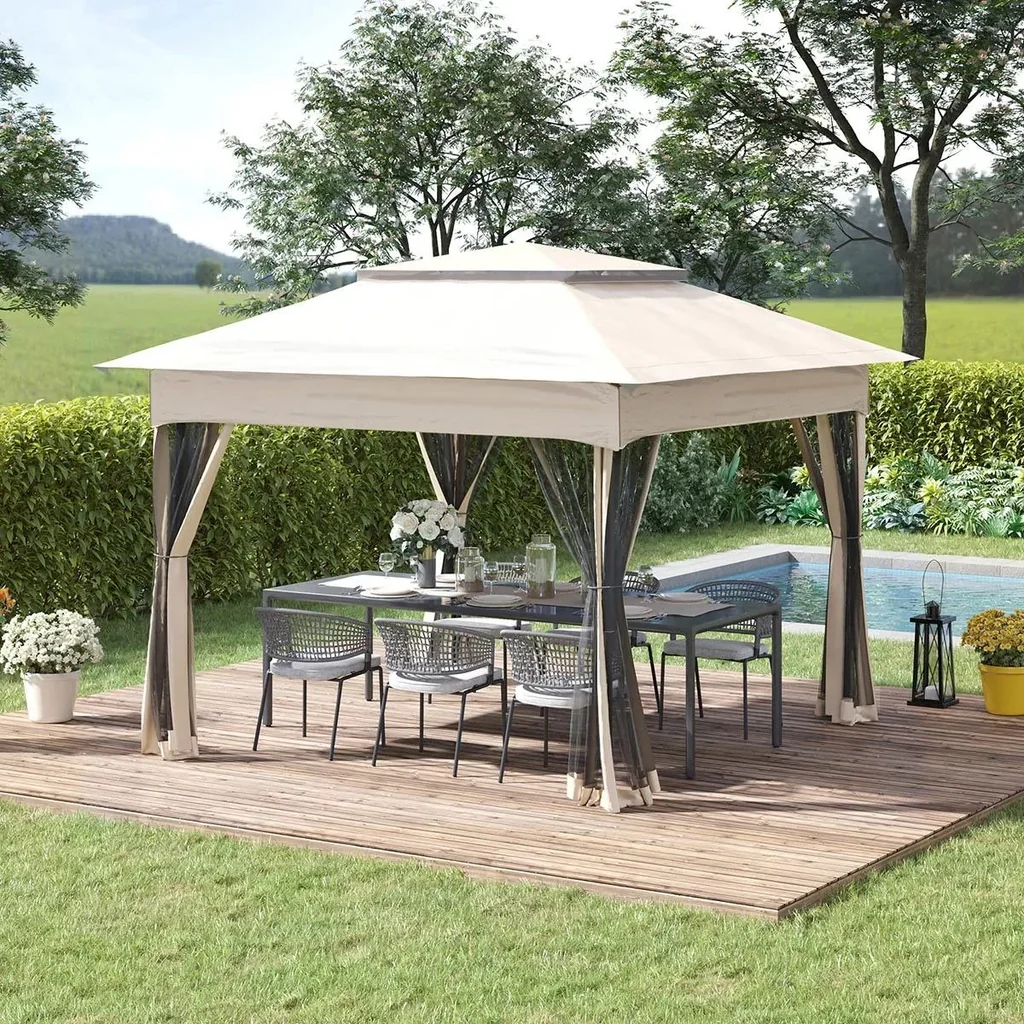 Pop-up-Pavillon Gartenzelt mit Seitenwänden Pop-up-Pavillon cremeweiß 3,25 x 3,25 x 2,65 m