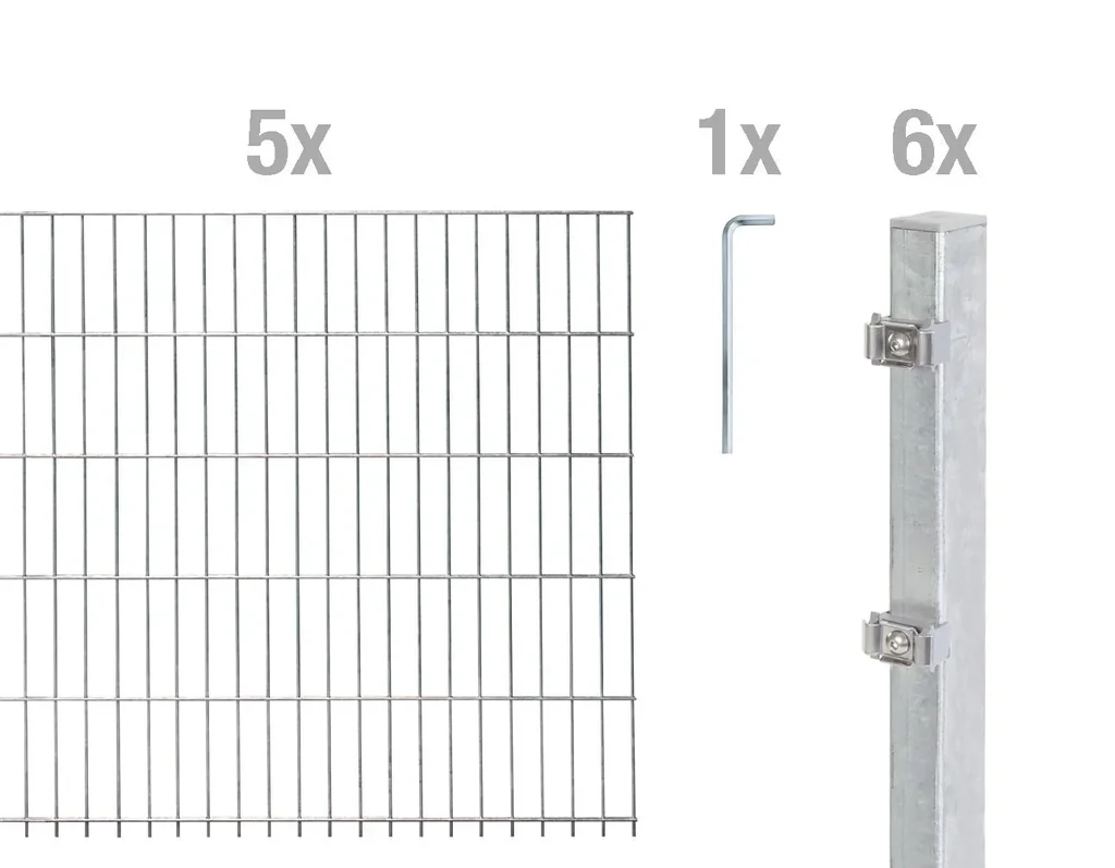 Doppelstabmattenzaun Komplettset, feuerverzinkt, Höhe 160 cm, Länge 10 m