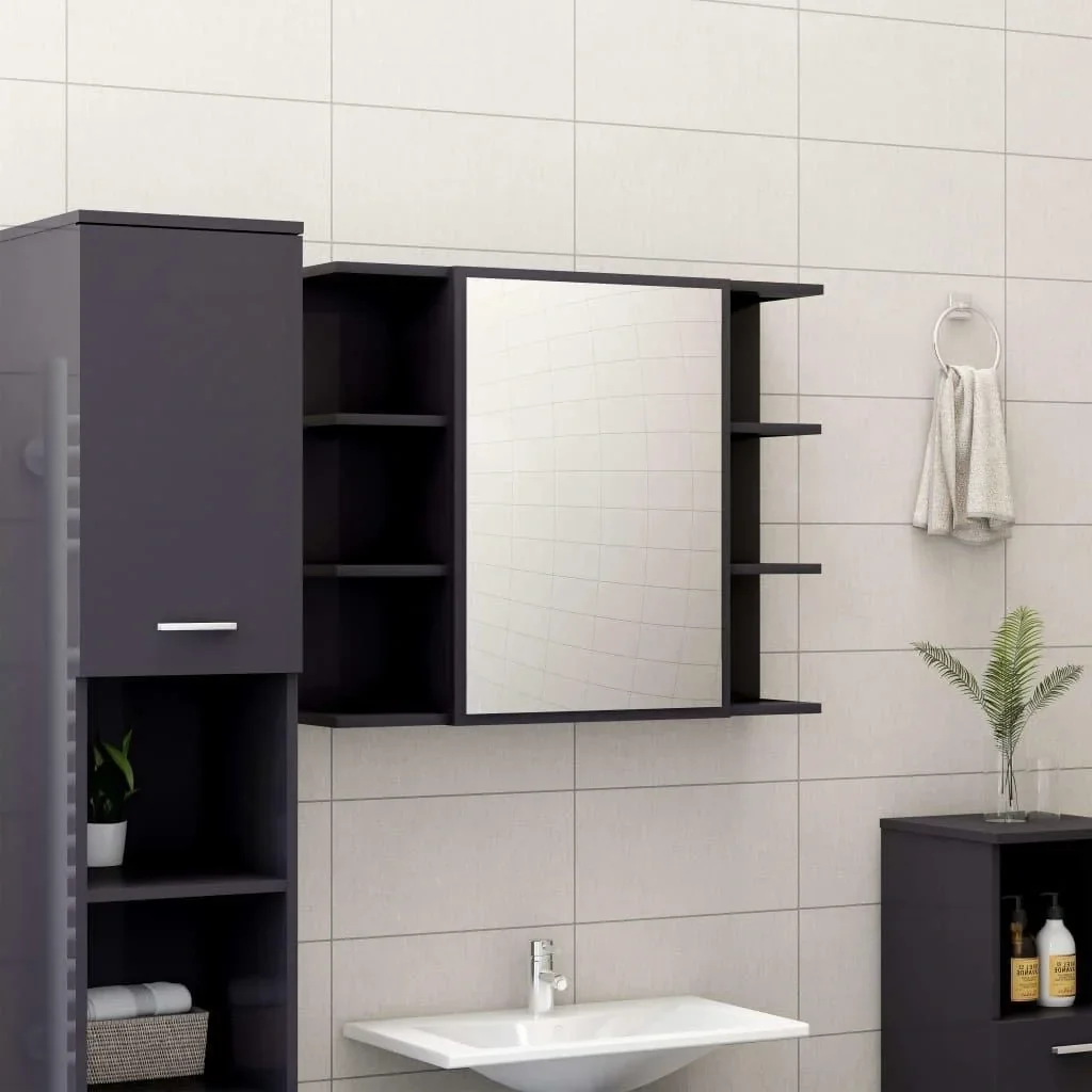 Badspiegelschrank 80x20,5x64 cm Spanplatte Hochglanz grau
