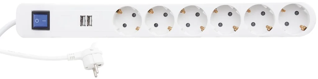 Steckdosenleiste ICE 6-fach mit Schalter und 2 USB Anschlüssen