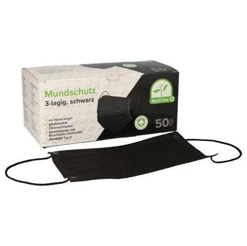 Mundschutz, 3-lagig, 50er Pack, Schwarz