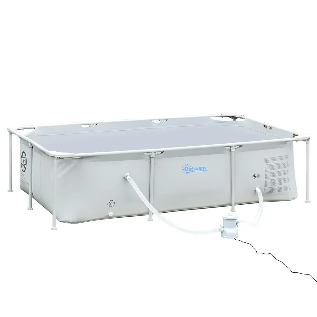 Rahmenpool mit Schlauch Draht Swimmingpool Schwimmbad Ablassventil für sauberen Wasser 1000D PVC Stahl Grau 252 x 152 x