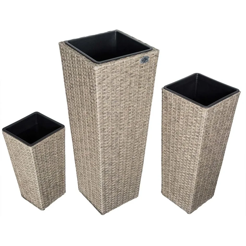 Blumentöpfe Polyrotan 3er-Set mit Sahne