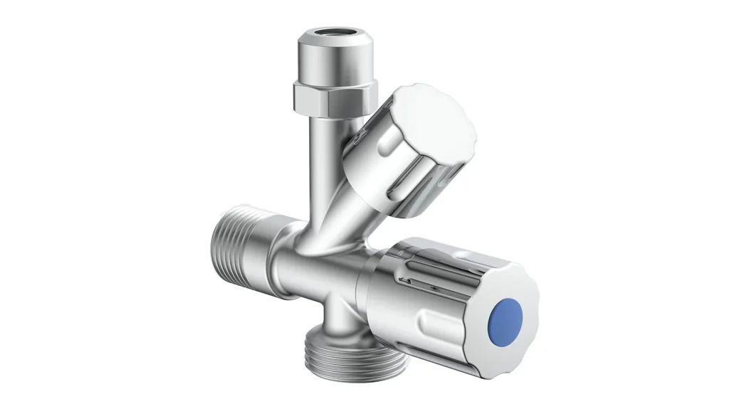 Kombi Eckventil 1/2"AG x 3/4"AG x 3/8"AG x 10 mm