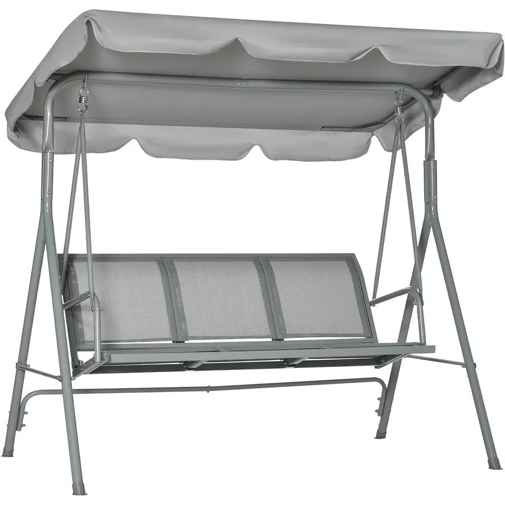 Hollywoodschaukel 3-Sitzer mit Dach Metall Grau+Silber 170 x 110 x 153 cm
