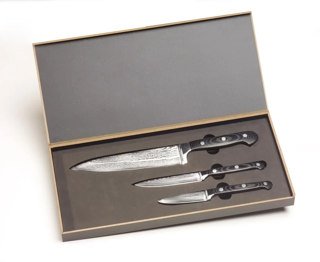 Damast-Messer-Set, 3-teilig