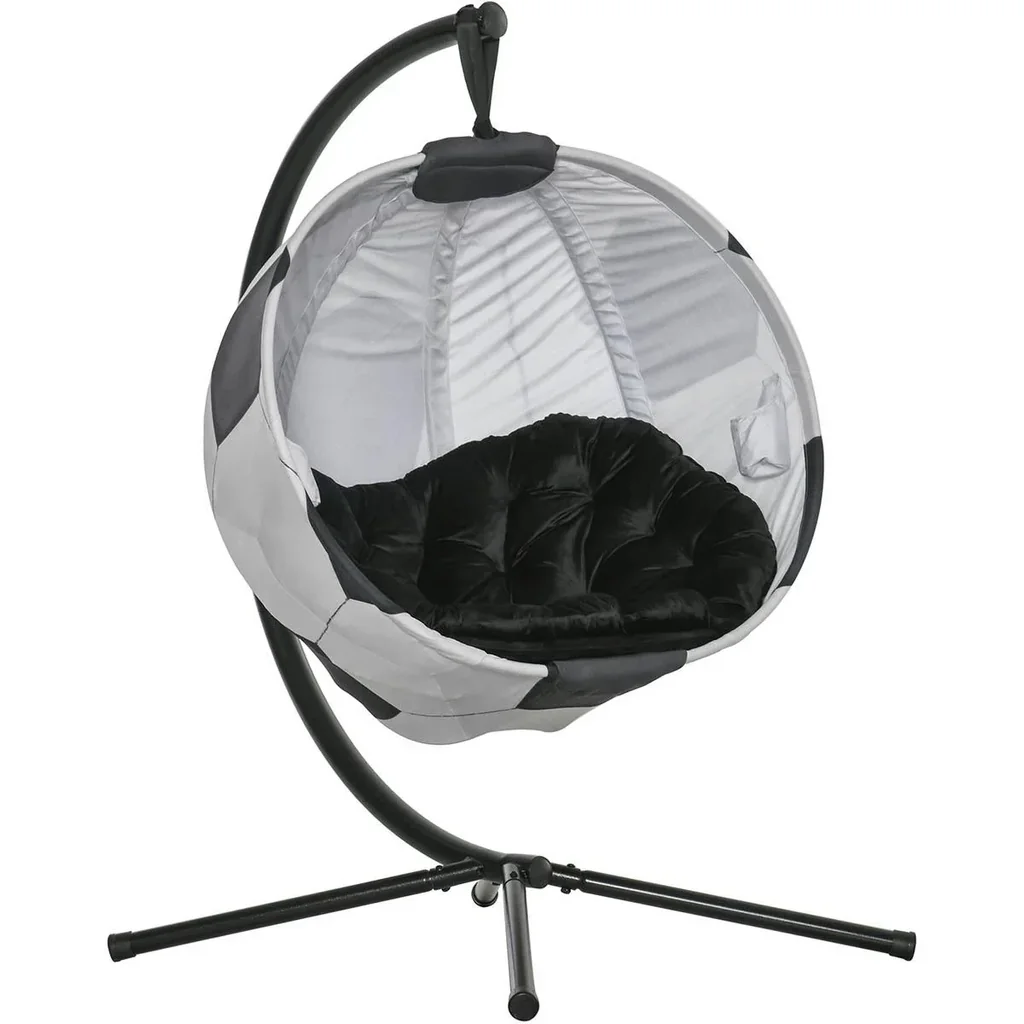 Hängesessel Hängekorb mit Gestell Fußballdesign Hängeschaukel Hängestuhl mit Kissen Korb faltbar Stahl