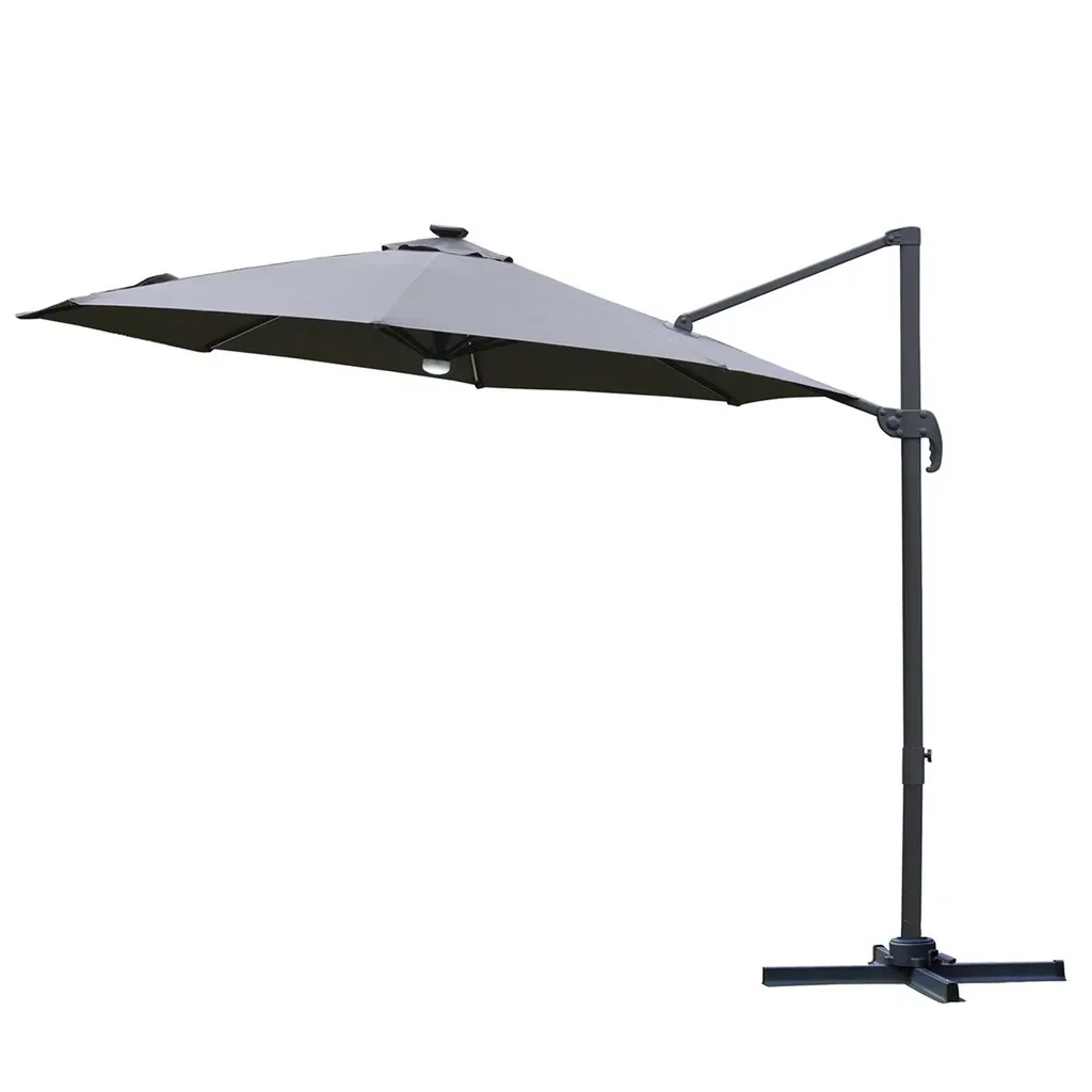 Sonnenschirm 3x3m Ampelschirm Roma Schirm mit Solar-LED-Lichtern 360° drebar neigbar Alu Dunkelgrau