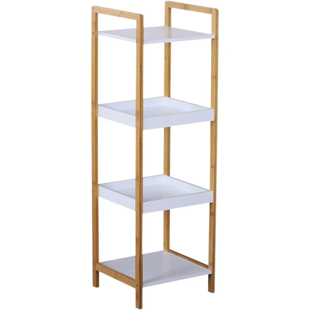 Badregal Standregal Lagerregal Küchenregal Haushaltsregal 4 Ablagen Bambus + MDF 32 x 30 x 100 cm