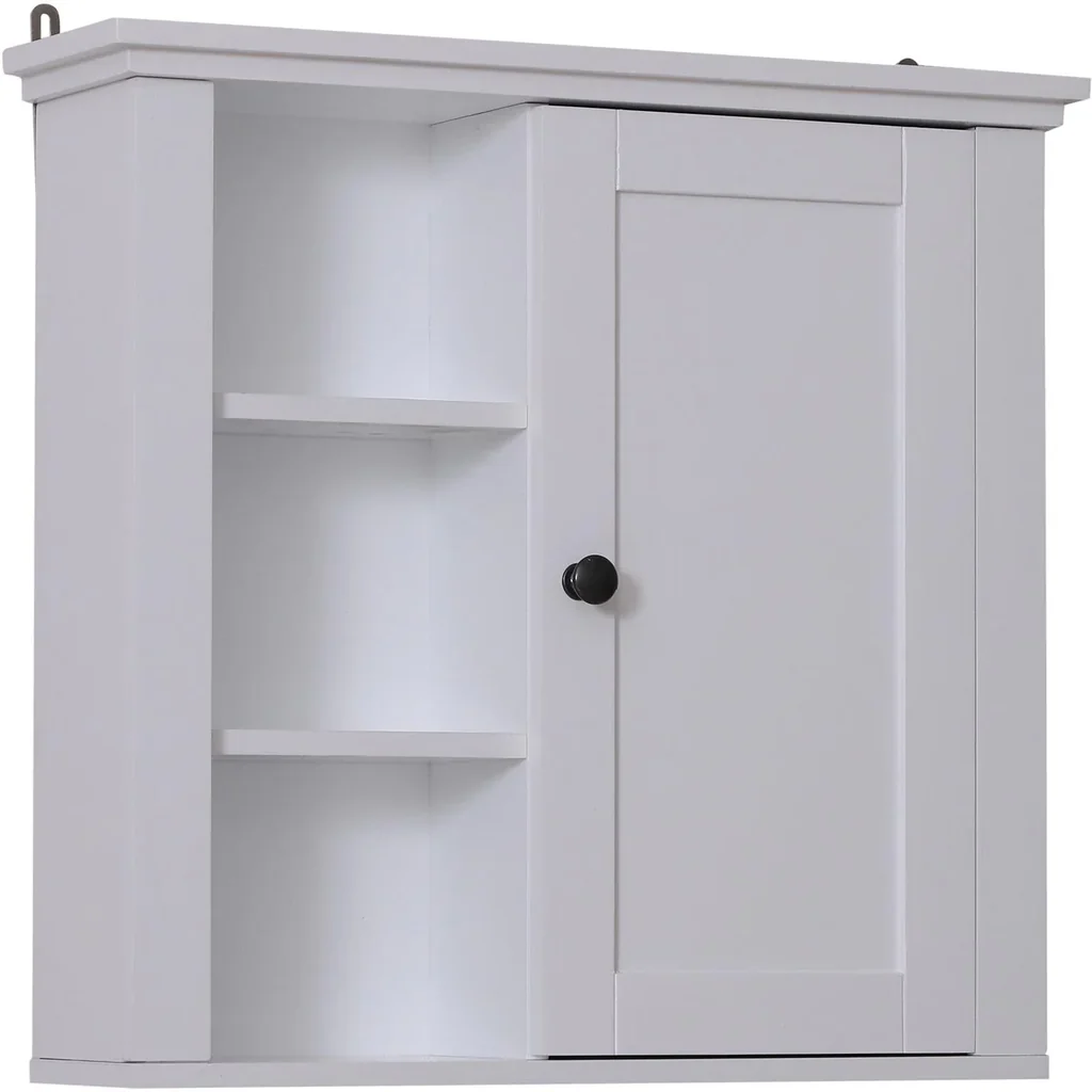 Badschrank Küchenschrank Hängeschrank Wandschrank vestellbarer Einlegeboden 3 x Fach Holz Weiß 53 x 14,5 x 50,5 cm