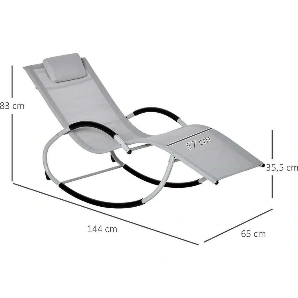 Gartenschaukelstuhl mit Kopfstütze Schaukelstuhl Metallgeflecht hellgrau 65 x 144 x 83 cm