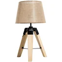 Tischlampe Dreibein Tischleuchte E27 Leinenoptik Kiefer Beige