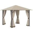 Gartenpavillon Gazebo 3 x 3 m mit Lüftungsschlitzen und 4 x Seitenteilen Wetterfest Aluminium Polyester khaki