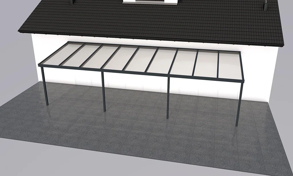 Terrassendach Premium, anthrazit, 9135 x 3060 mm - Polycarbonat Stegplatten 16 mm, weiß gestreift