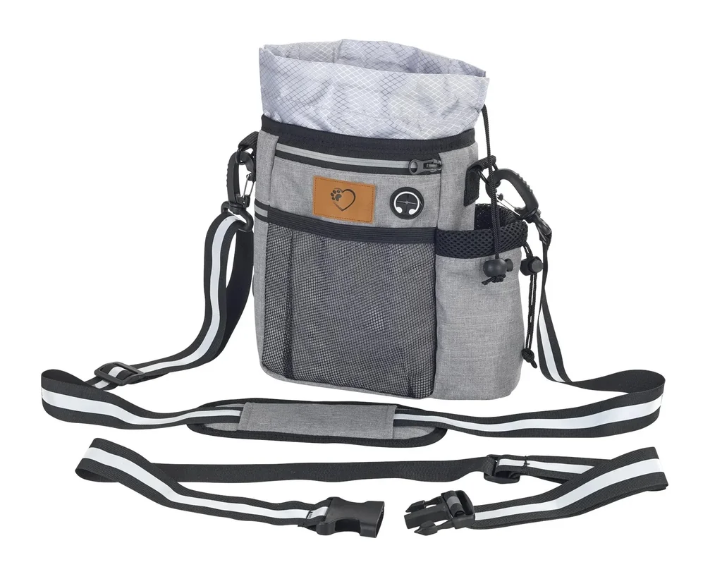 Futterbeutel "Gassi-Geh-Organizer", Umhängetasche mit Trageriehmen, Grau
