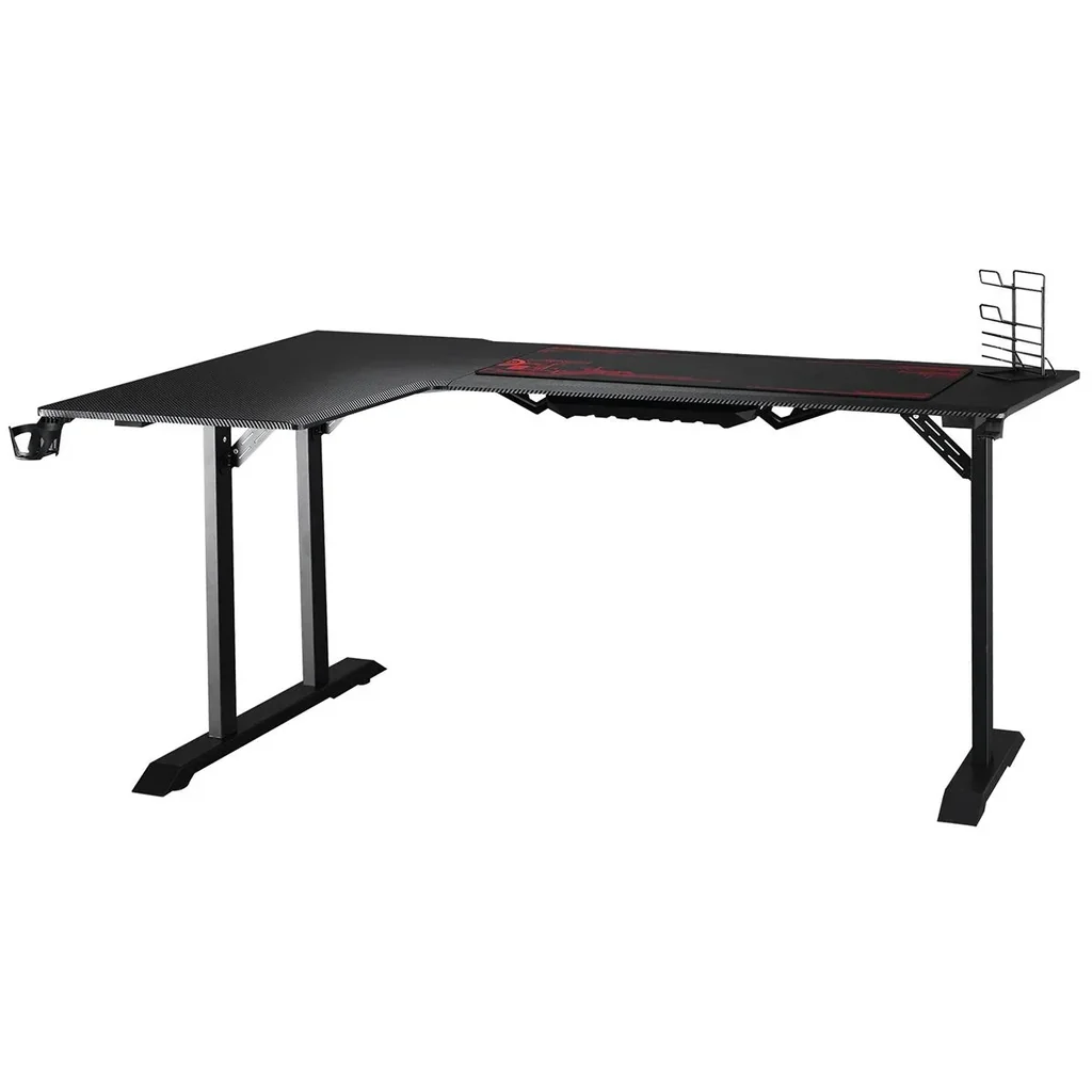 Gaming Tisch Schreibtisch L-förmige mit Kopfhörerhaken Getränkehalterung Computertisch MDF Metall Schwarz+Rot 168 x 109
