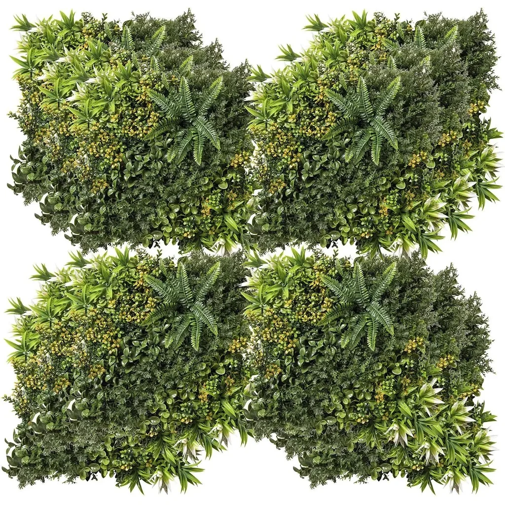 12 Stück künstliches Pflanzenwand Hecke 50x50 cm UV-Schutz Sichtschutz Mehrblättriges Design Heckenpflanze für Garten Ou