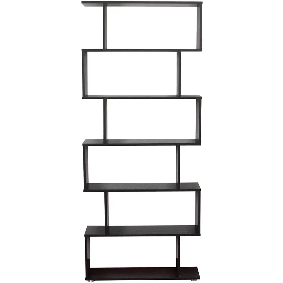 Bücherregal Schwarz Wandregal Raumteiler S-Form 6 Fächer MFC