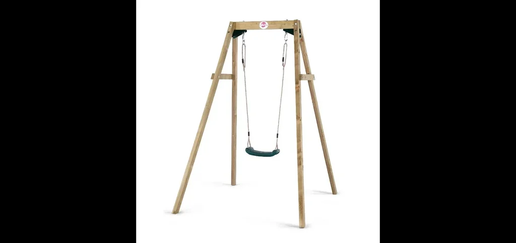 Holz Schaukel, Outdoor-Einzelschaukel für Kinder aus Holz, Schaukelseile höhenverstellbar, natur