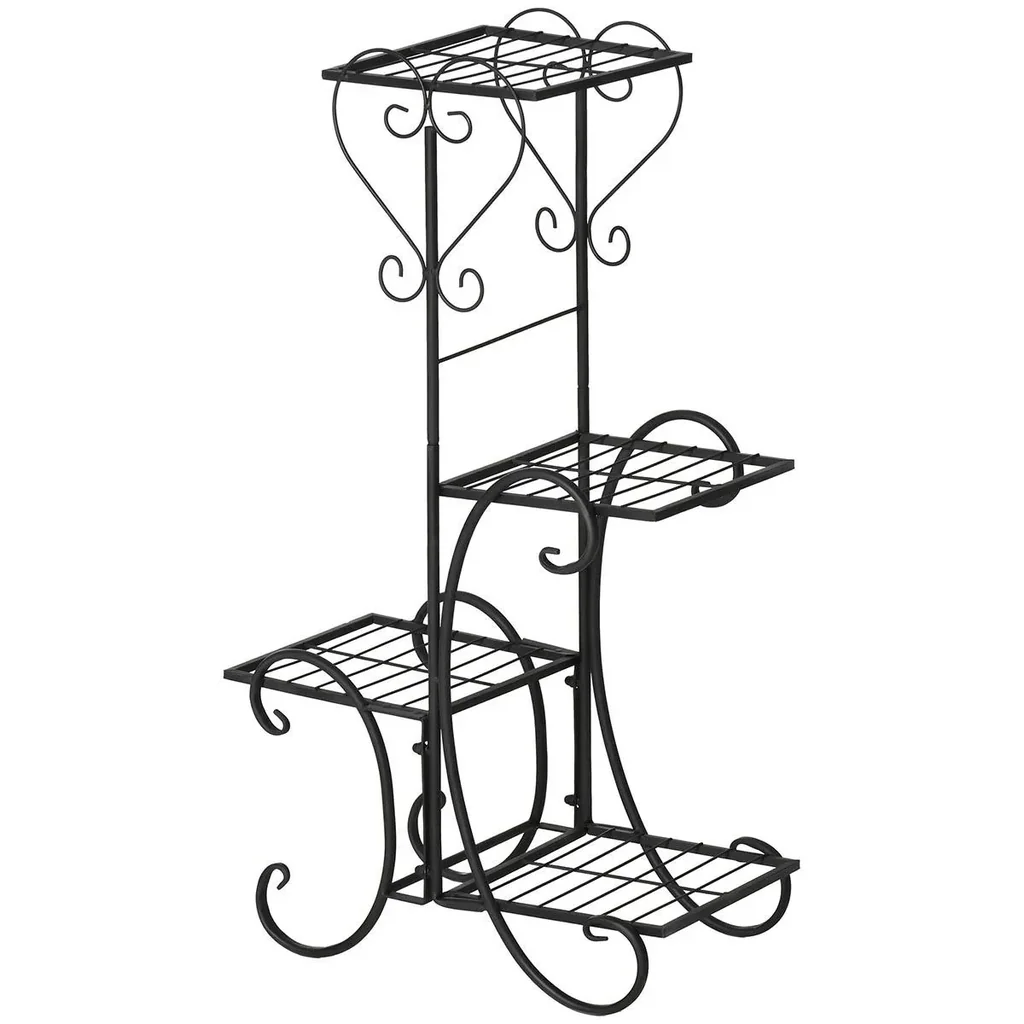 Blumenregal aus Metall 4 Ebenen Pflanzenregal für innen und außen Garten Balkon Schwarz 45 x 24,5 x 80 cm