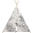 Weltkarte Tipi-Zelt | Schwarz und Weiß | Wigwam Spielzelt|100% Baumwolle|120x120x160cm