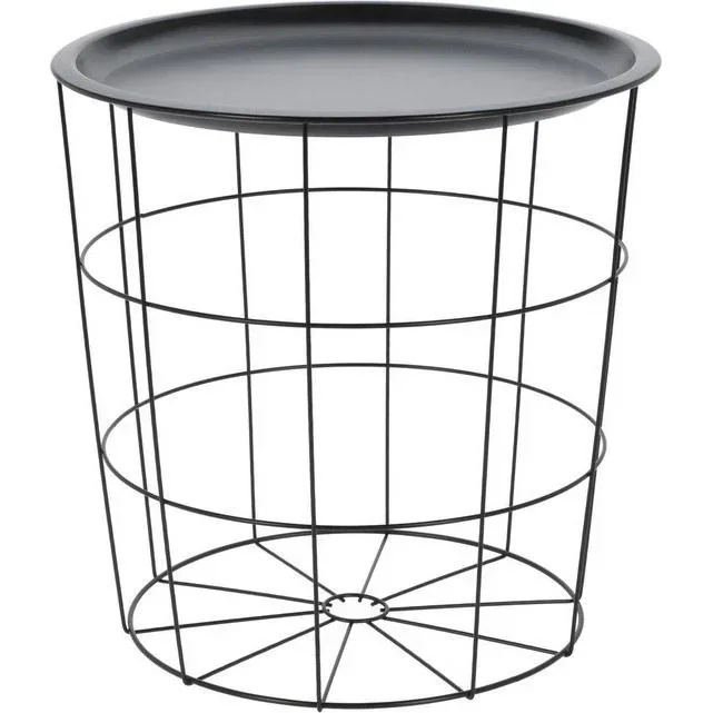 Beistelltisch - Korb mit abnehmbarer Platte - Metall - D40 x H40 cm - Weiß