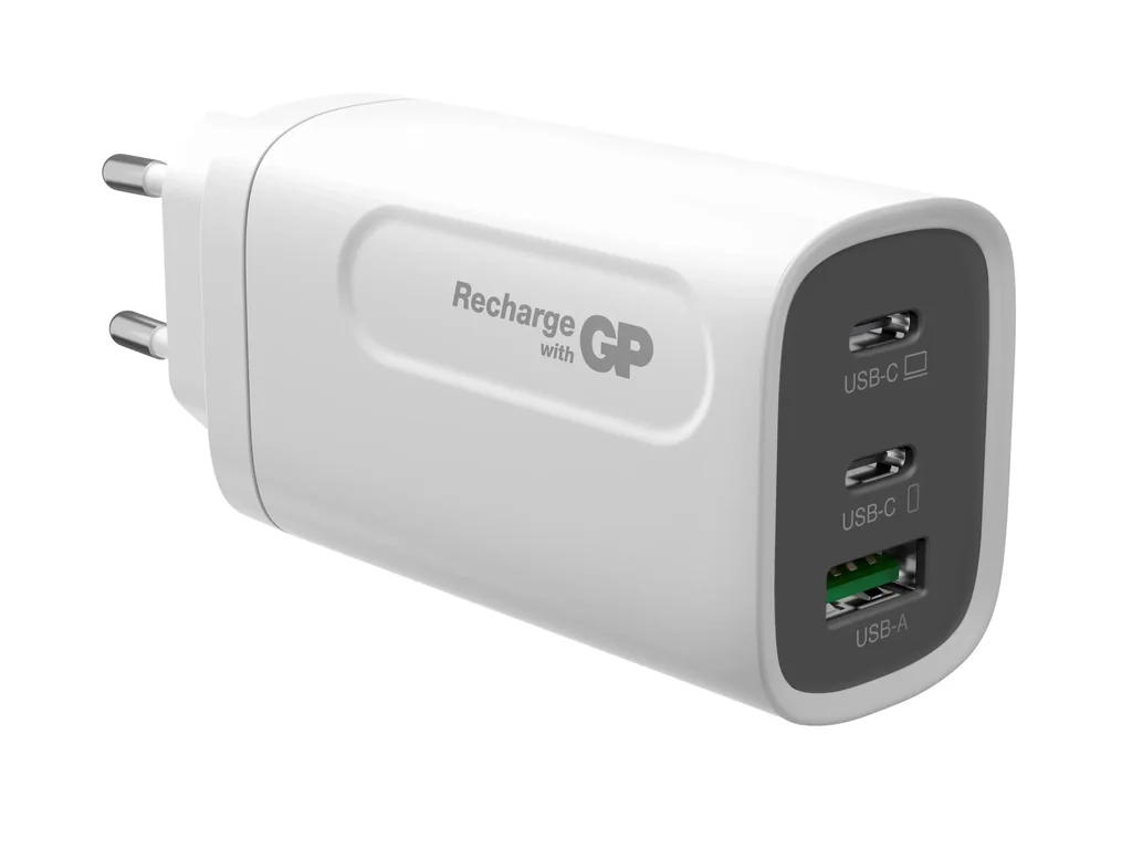 USB Schnellladeadapter mit 1 x USB-A und 2 x USB-C Anschluss inkl. Welt-Reiseadapter und USB-C Ladekabel, max. 65 Watt