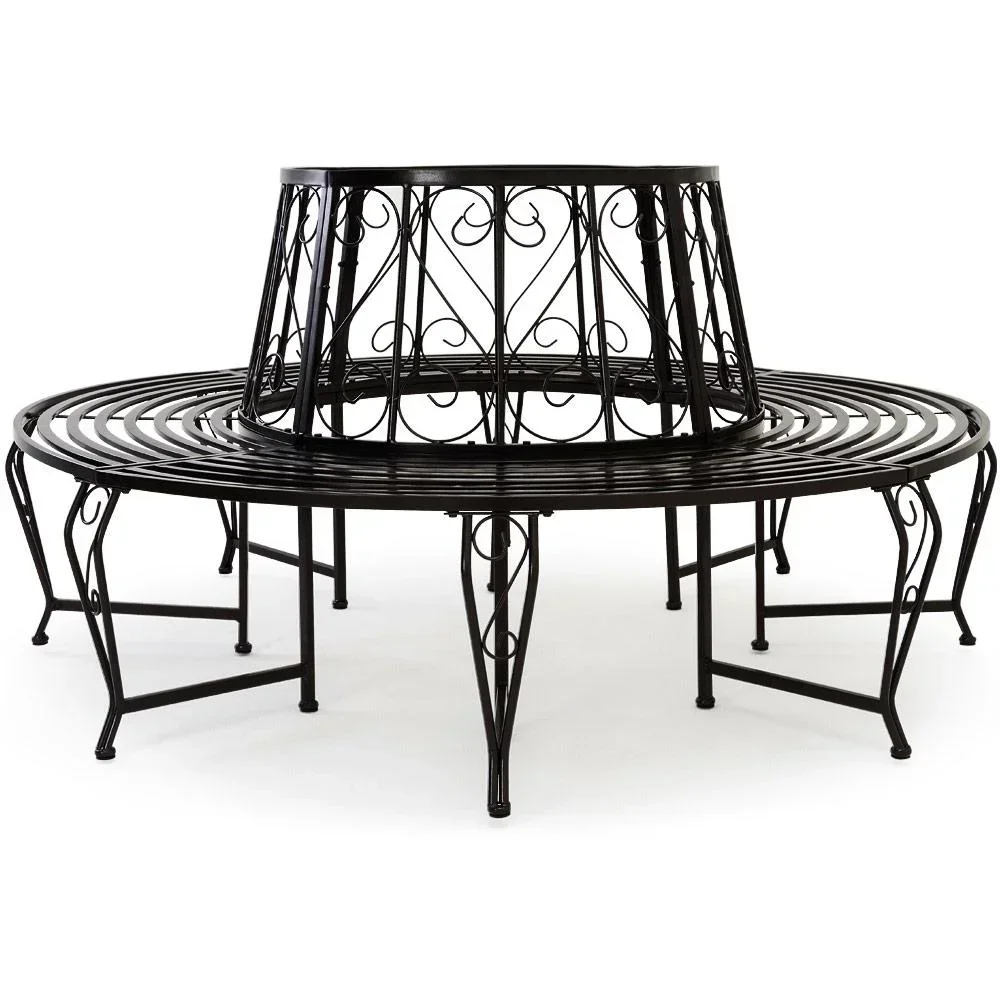Baumbank - Gartenbank - Schwarz - Metall - Ø160 cm