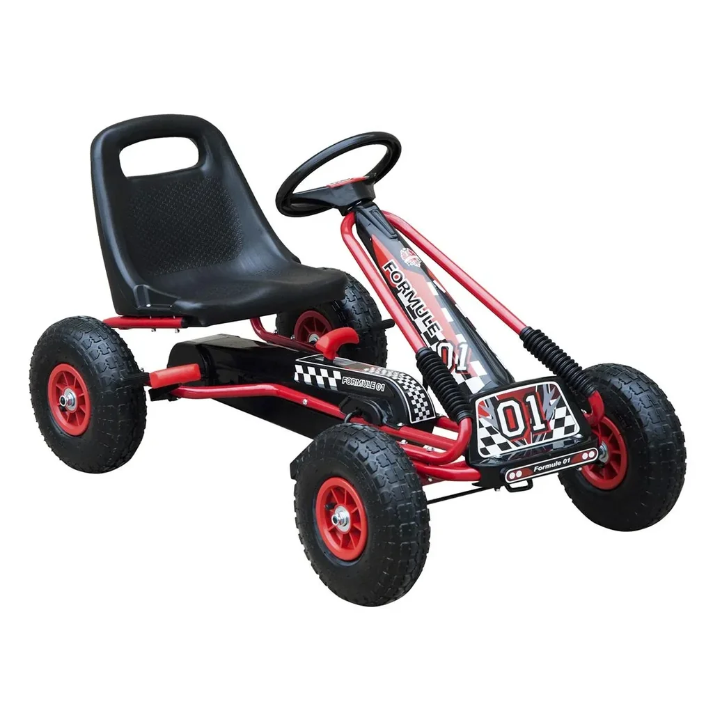 Go Kart Kinderfahrzeug Tretauto mit Pedal Bremsen für 3-8 Jahre Gummiräder Stahl Rot+Schwarz 101 x 61 x 62 cm