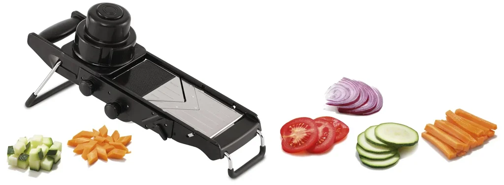 Profi Mandoline „ALL IN ONE“ - Gemüsehobel aus Edelstahl mit Restehalter