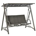 3-Sitzer Rattan Hollywoodschaukel Gartenschaukel mit verstellbares Sonnendach Schaukelbank Aluminium Braun+Grau197 x 122
