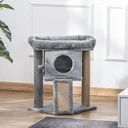 Katzenbaum mit Jute-Kratzmatte Sitzstange hängendem Ball Kratzbrett Katzenmöbel mit Türloch Haustiermöbel MDF Plüsch Jut