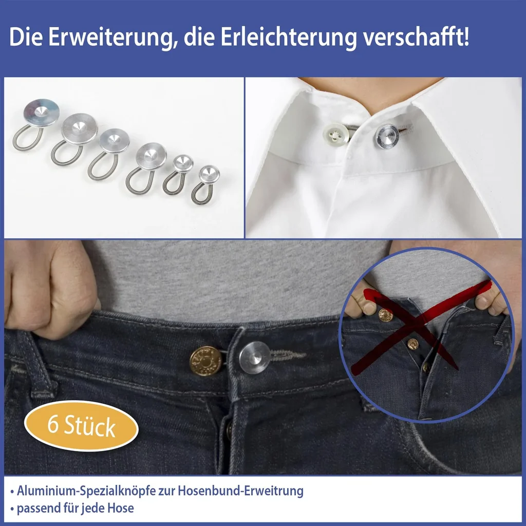 Wunderknöpfe, Bunderweiterung aus Metall, 6-teilig, Silberfarben