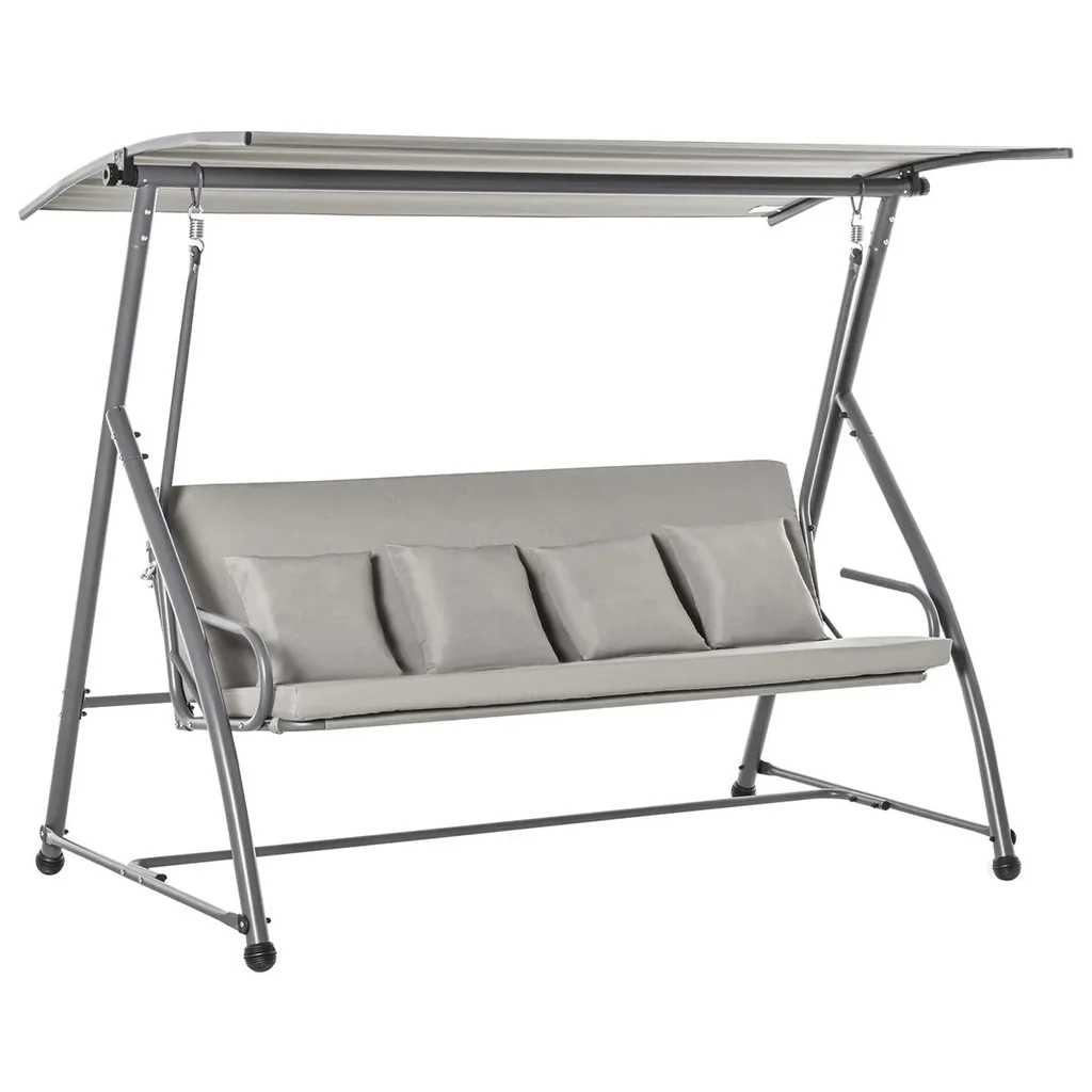 3-Sitzer Hollywoodschaukel Schaukelstuhl 2-in-1 Gartenliege mit Sonnendach winkeleinstellbar Stahl Polyester Outdoor Hel