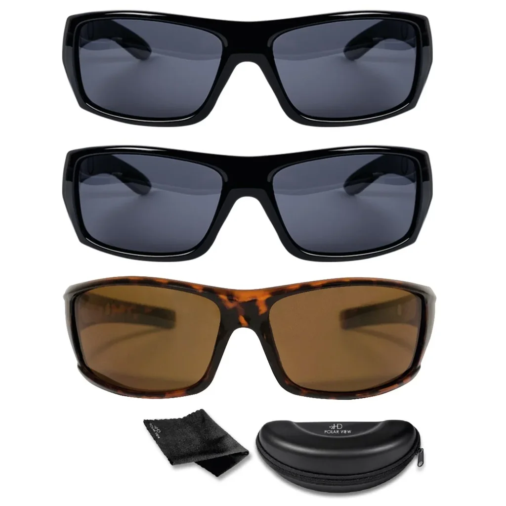 Polarisierte Sonnenbrille, 3er-Set, "HD Polar View", 2 x Schwarz + 1 x Braun/ Hornoptik