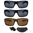 Polarisierte Sonnenbrille, 3er-Set, "HD Polar View", 2 x Schwarz + 1 x Braun/ Hornoptik