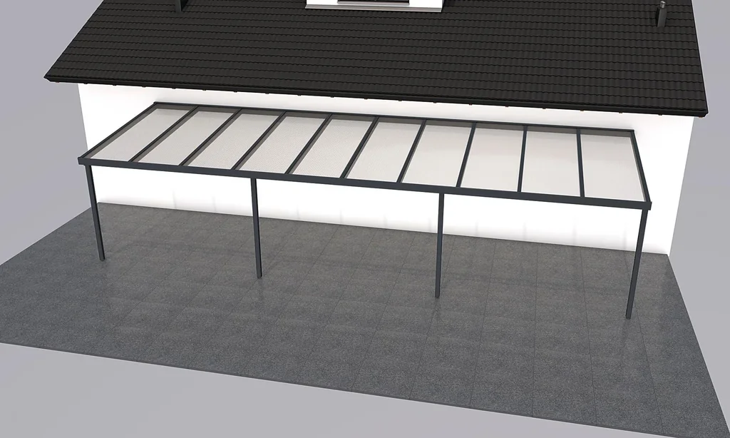 Terrassendach Premium, anthrazit, 10140 x 3060 mm - Polycarbonat Stegplatten 16 mm, klar