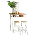 Bartisch mit Stuhlset mit rutschfester Fußmatte Küchentisch und Stühle Stehtisch und Barhocker mit Lagerregal MDF-Platte