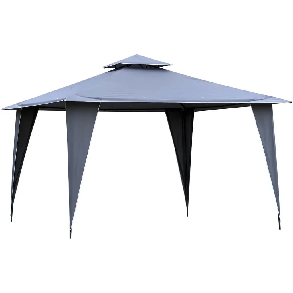 Pavillon mit Doppeldach, Metallrahmen, grau, 3,5 x 3,5 x 2,7 m