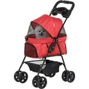 Hundebuggy mit Klappfunktion Hundewagen Buggy für Hunde und Katzen Haustierwagen Katzenbuggy Oxford Rot 67 x 45 x 96 cm
