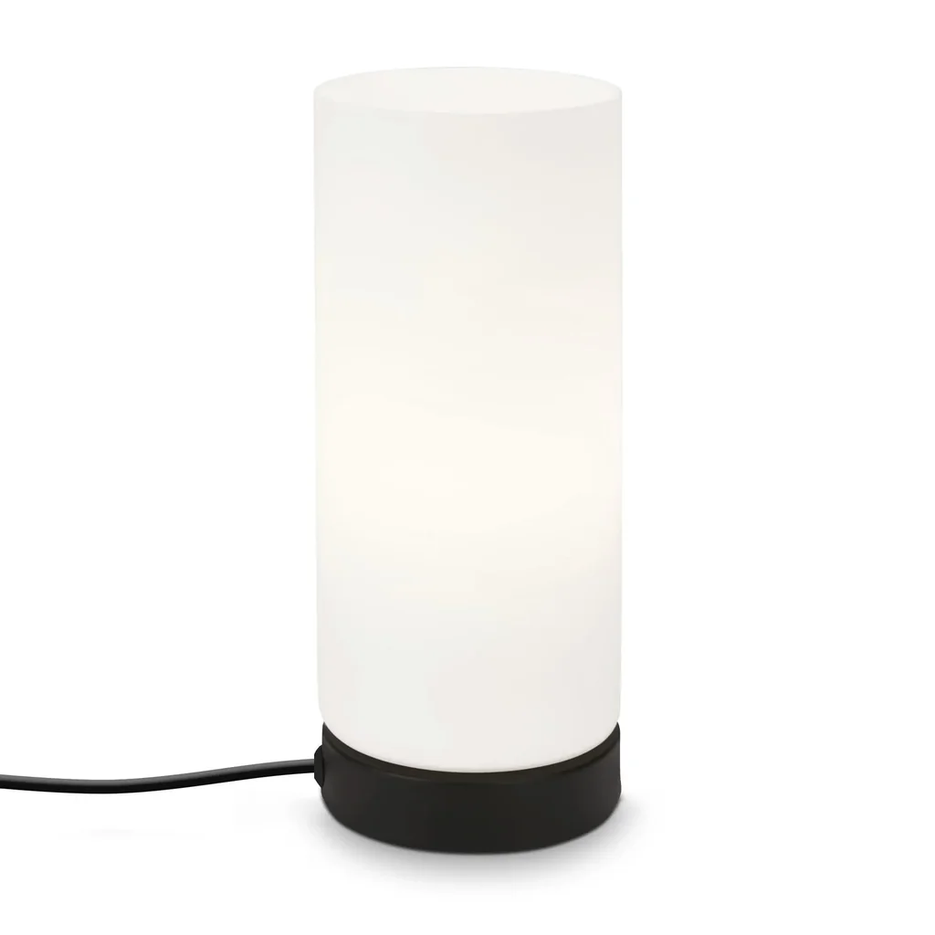 PAIPA Tischleuchte, schwarz, opal-Glas, Kabelschalter, E14 Fassung
