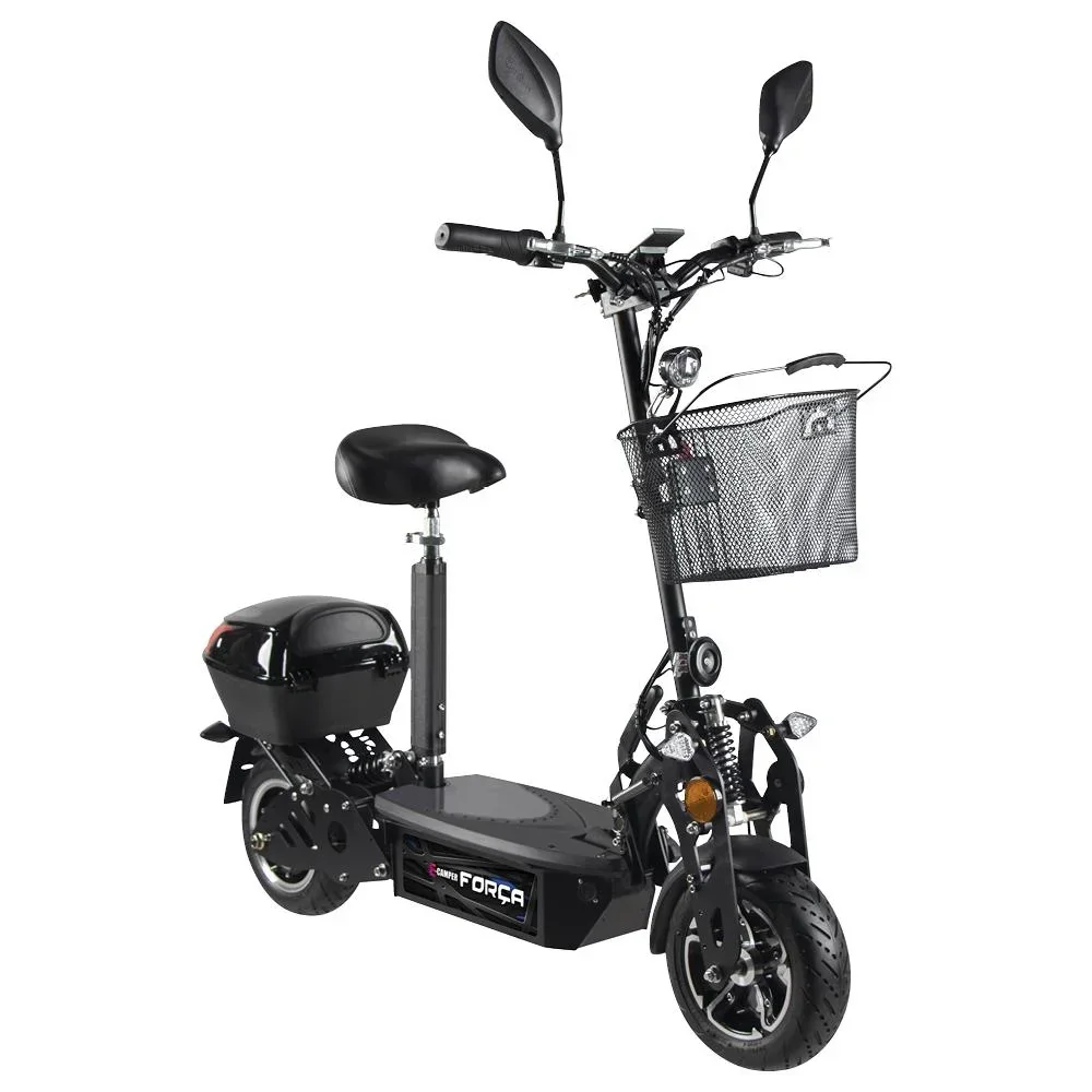 E-Roller "Camper" Safety 20 km/h inklusive Einkaufskorb, Blinkanlage und Gepäck-Case schwarz