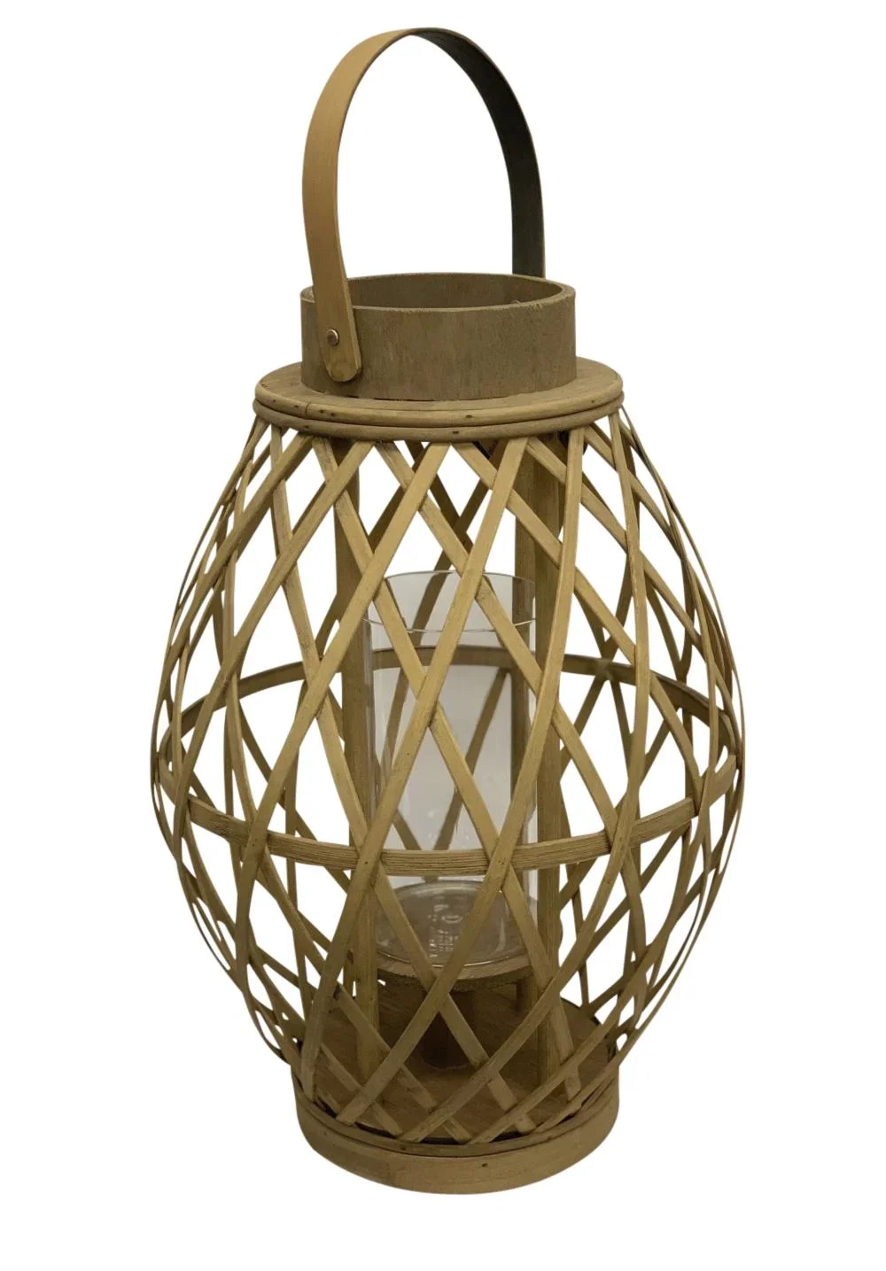 Laterne aus Bambus mit Griff und Glaseinsatz
