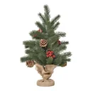 Weihnachtsbaum 50 cm Christbaum mit 4 roten Beeren und 4 Tannenzapfen