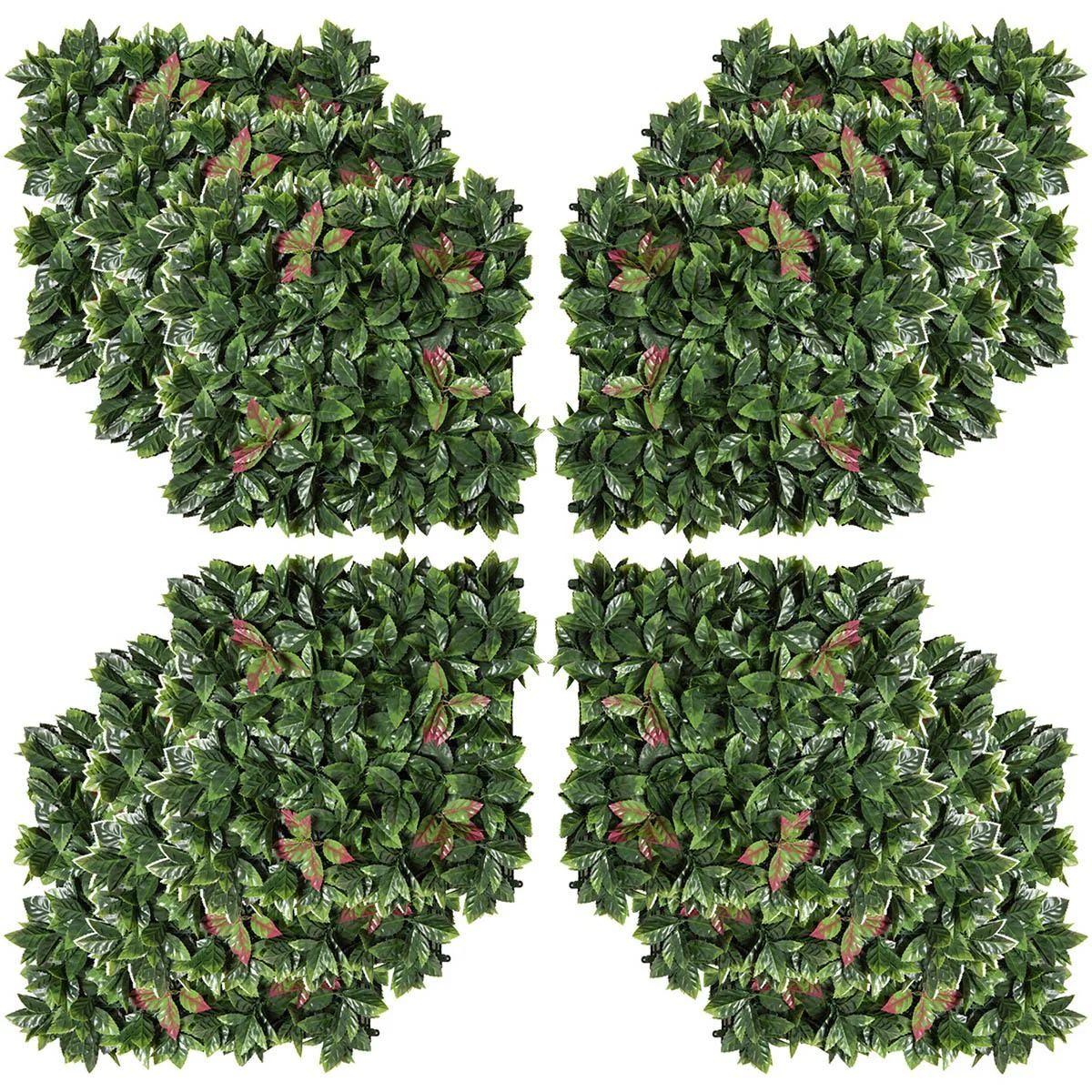 12 Stück künstliches Pflanzenwand Hecke 50x50 cm UV-Schutz Sichtschutz Glanzmispeln Design Heckenpflanze für Garten Outd