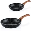 Schwarzer Marmor Holz - Bratpfanne 20 cm und Bratpfanne 30 cm - Schwarz