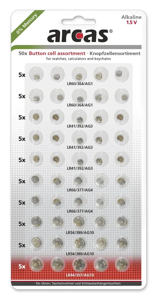 Alkaline Knopfzellensortiment 50-teilig